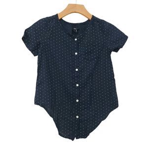 Gap Kids Girls Blouse Medium Navy Polka Dots Short Sleeve Tie Front Button Up